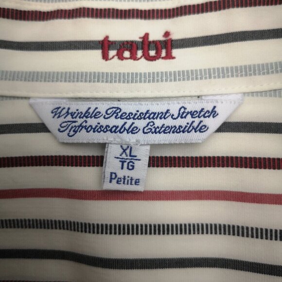 Tabi Wrinkle Resistant Stretch Ladies Size XL Red Grey White Striped Shirt - Picture 3 of 10
